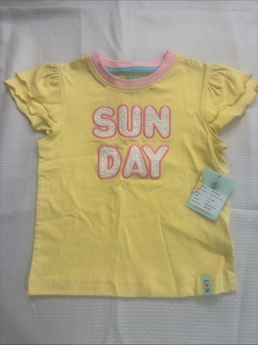 Girls' Yellow 'SUNDAY' Ruffle Sleeve Tee